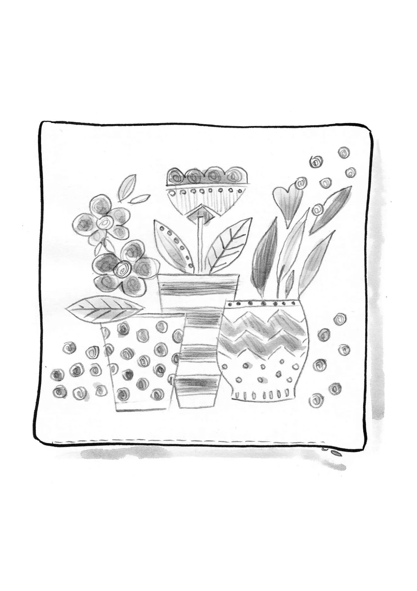 Kirjailtu tyynynpäällinen "Flower pots" ekopuuvillaa