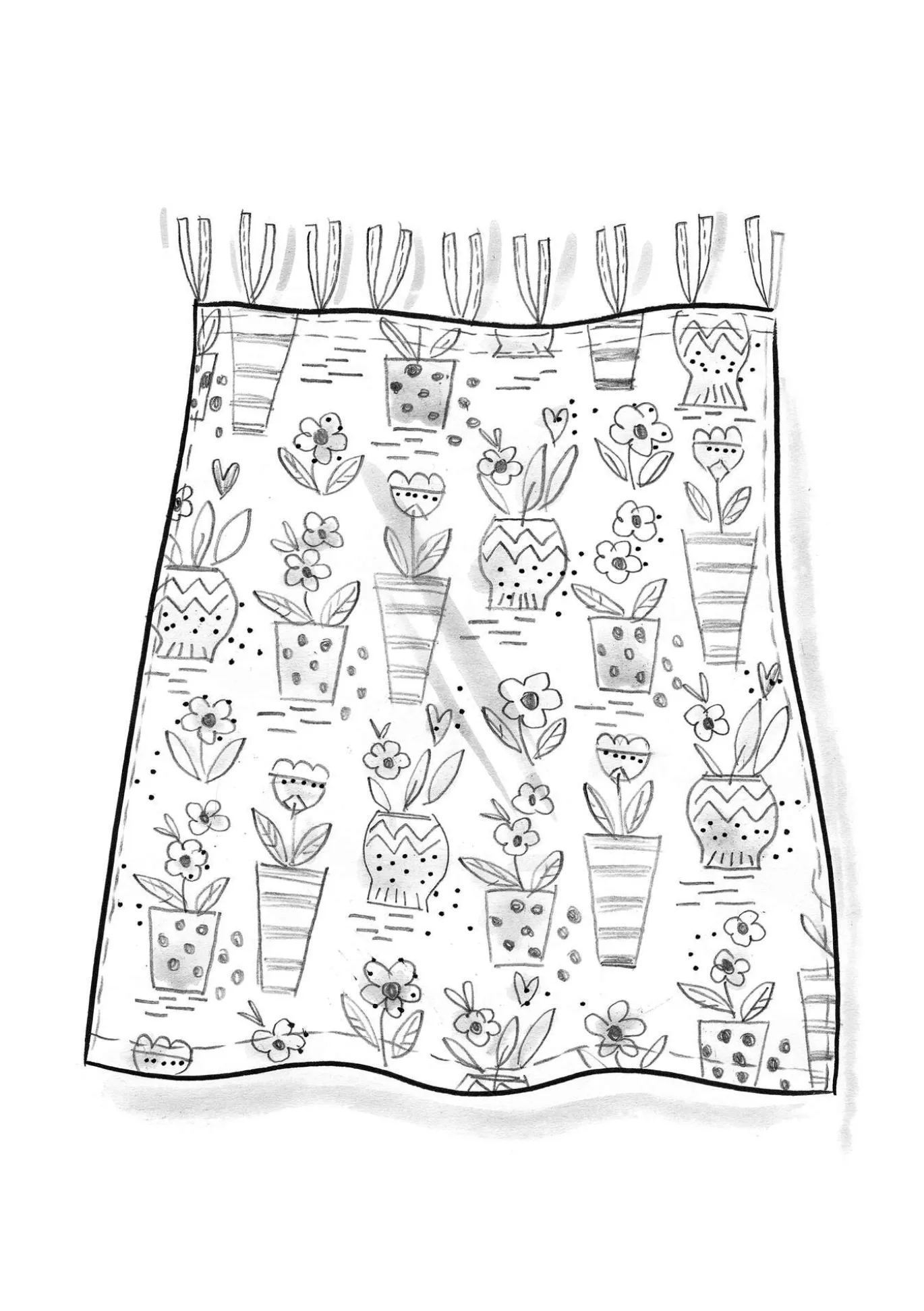 Lyhyt verho "Flower pots" ekopuuvillaa