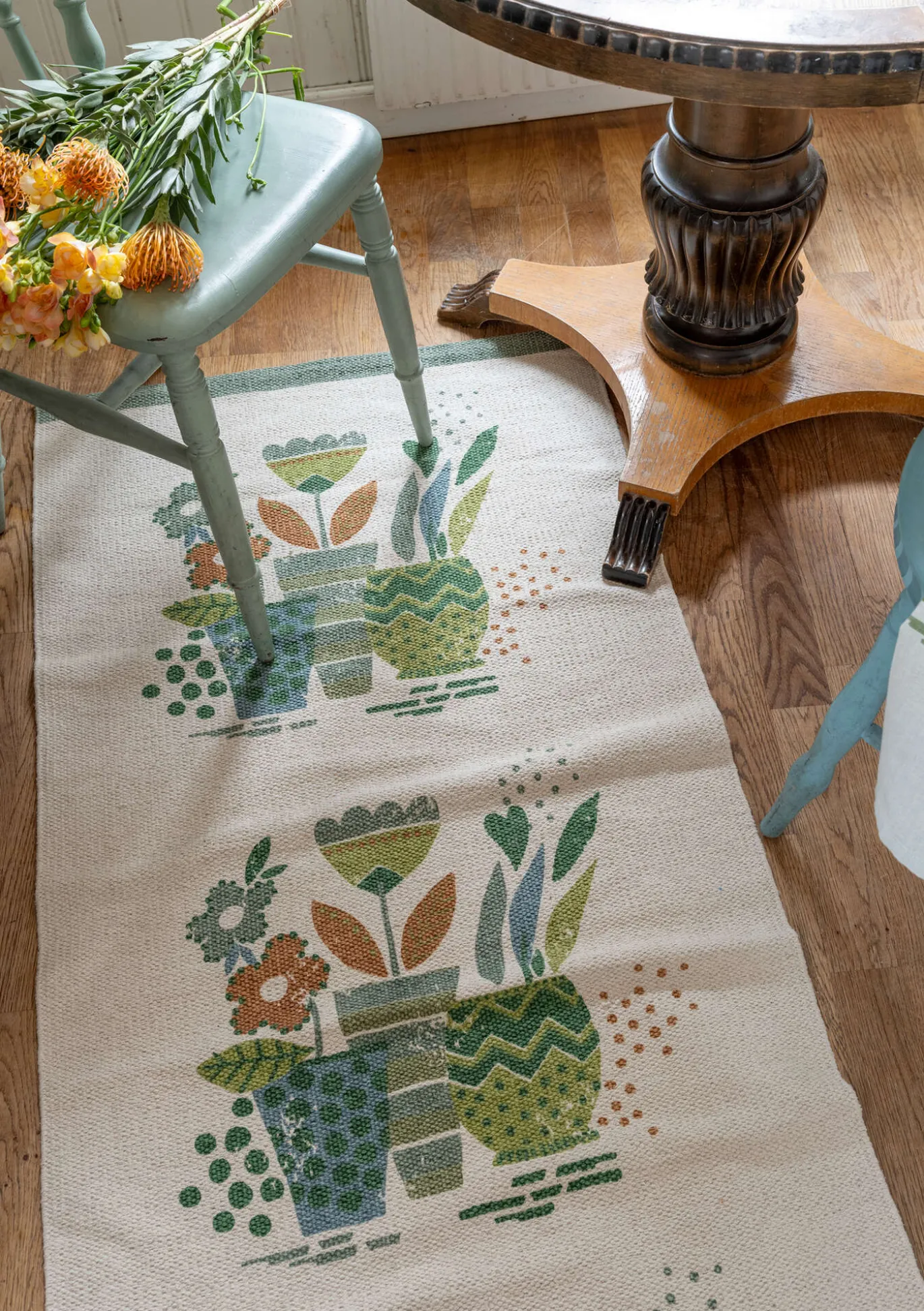 Painokuvioitu käytävämatto "Flower pots" ekopuuvillaa