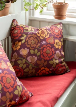 Painokuvioitu tyynynpäällinen "Wild rose" pellavaa ja puuvillaa