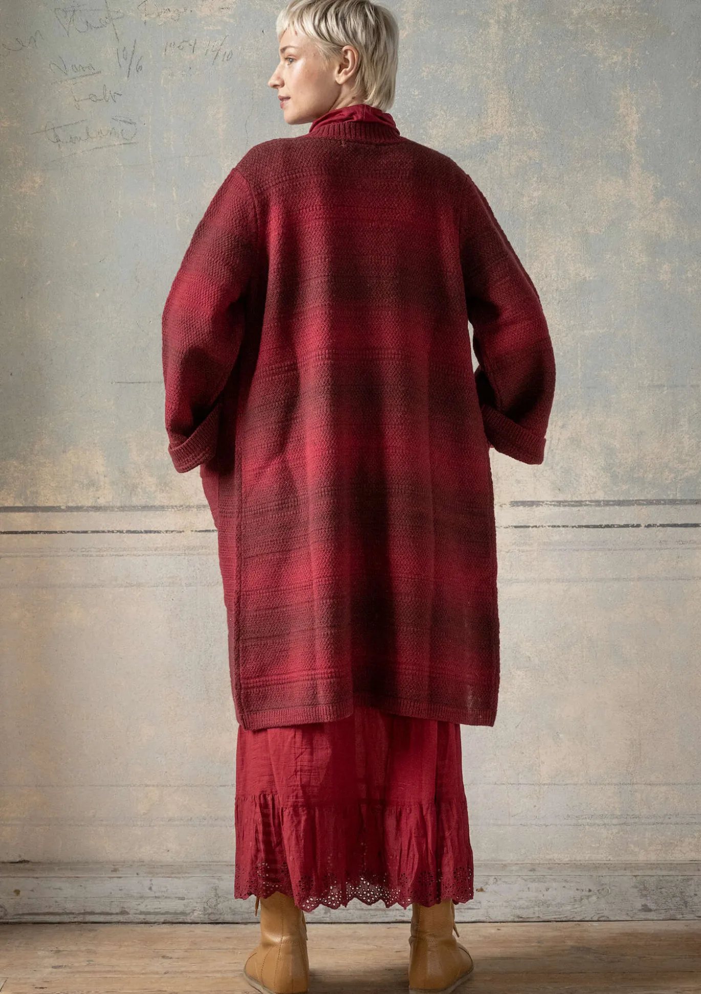 Pitkä neuletakki "Eckerö" space dye -värjättyä villaa