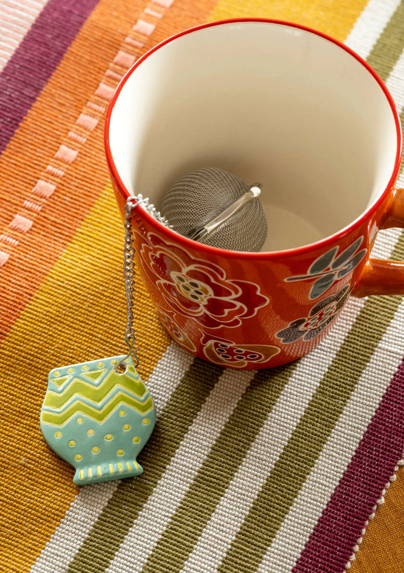 Teesihti "Flower pots" keramiikkaa ja metallia